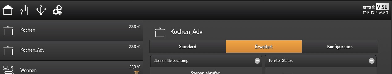 Seite 'Erweitert' mit Top Navigation