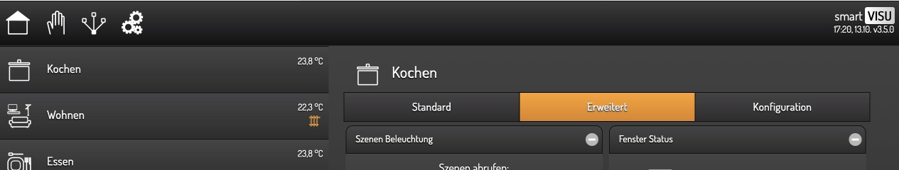 Seite 'Erweitert' mit Top Navigation