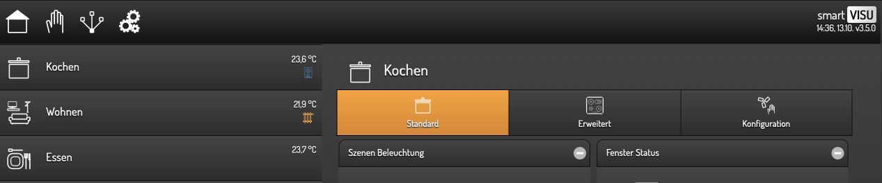 Seite mit Icons in der Top Navigation